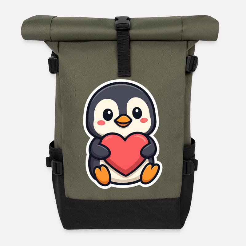 Pinguin verliebt Herz Freundschaft Valentinstag - Rolltop Rucksack - Olive/Schwarz
