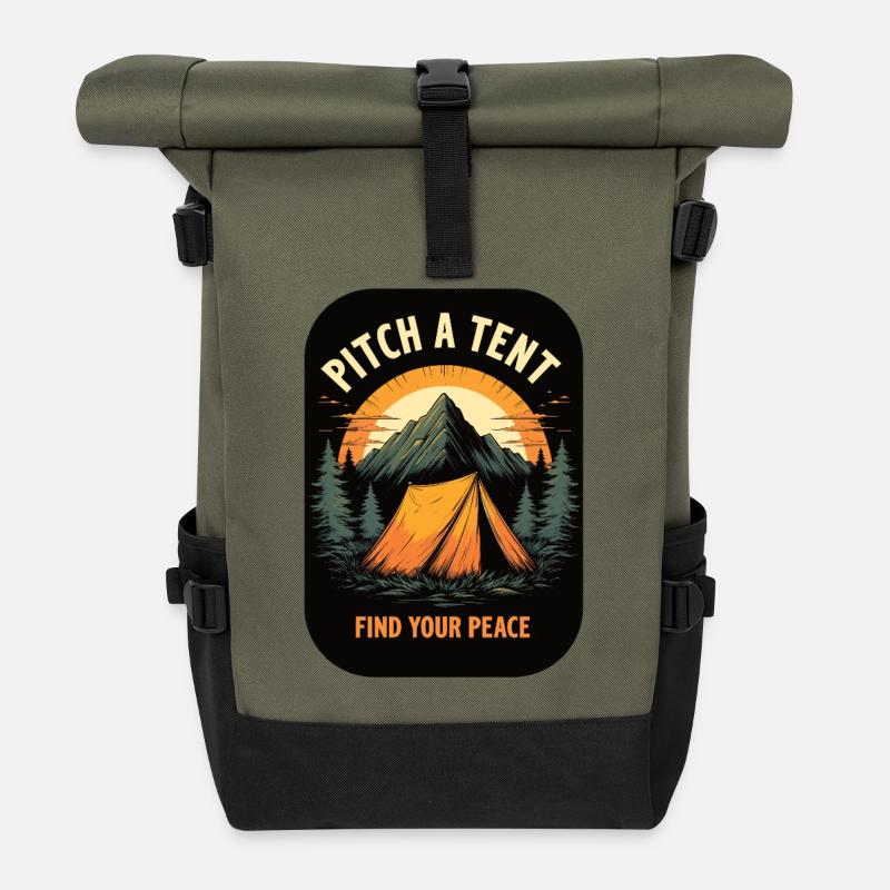 Camping - Schlag ein Zelt auf finde deinen Frieden - Rolltop Rucksack - Olive/Schwarz