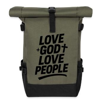 Liebe Gott und liebe Deinen Nächsten - Rolltop Rucksack - Olive/Schwarz - Vorne