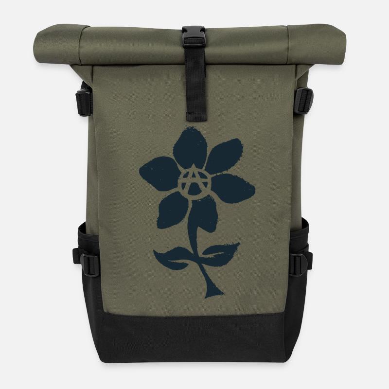 Flower of Anarchy - Roll Top Backpack - olive/black