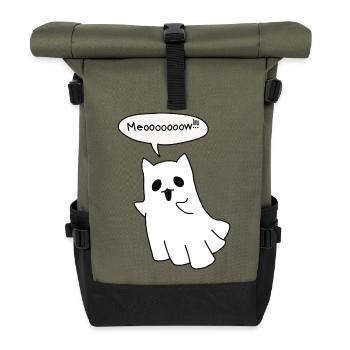 Spooky Ghost Cat - Halloween Meow - Roll Top Backpack - olive/black - Front