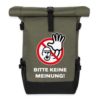 Bitte Keine Meinung! (Warnzeichen Warnschild / 3C) - Rolltop Rucksack - Olive/Schwarz - Vorne