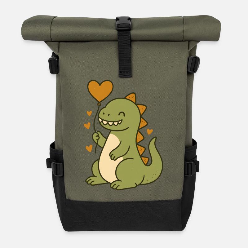 Dino with heart balloon - Roll Top Backpack - olive/black