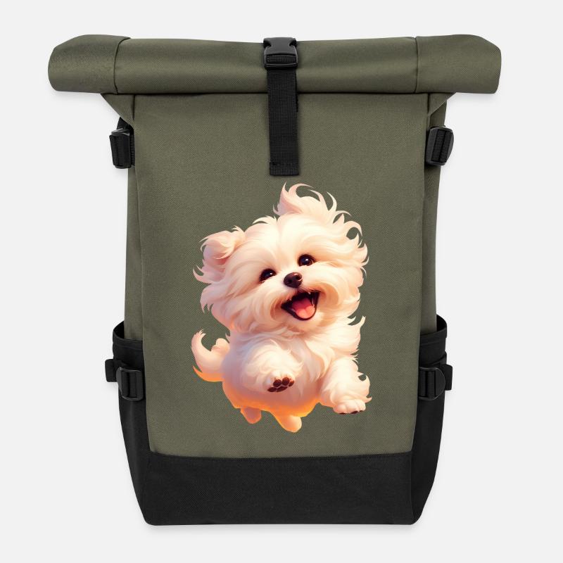 🐾 Malteser Welpe 3 🐾 - Rolltop Rucksack - Olive/Schwarz