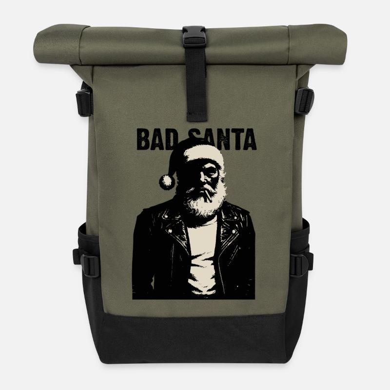 Rebellischer Weihnachtsmann in Lederjacke - Rolltop Rucksack - Olive/Schwarz