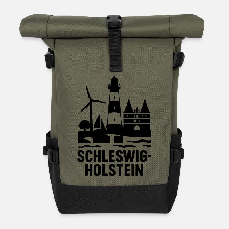 schleswig holstein wahrzeichen - Rolltop Rucksack - Olive/Schwarz