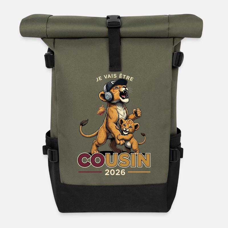 Future Cousine 2026 Schwangerschaftsankündigung Geschenk - Rolltop Rucksack - Olive/Schwarz