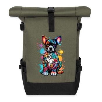 Colorful dog with paint splash - Roll Top Backpack - olive/black - Front
