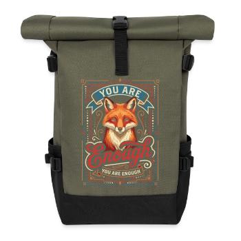 You Are Enough: Fox Vintage Art - Rolltop Rucksack - Olive/Schwarz - Vorne