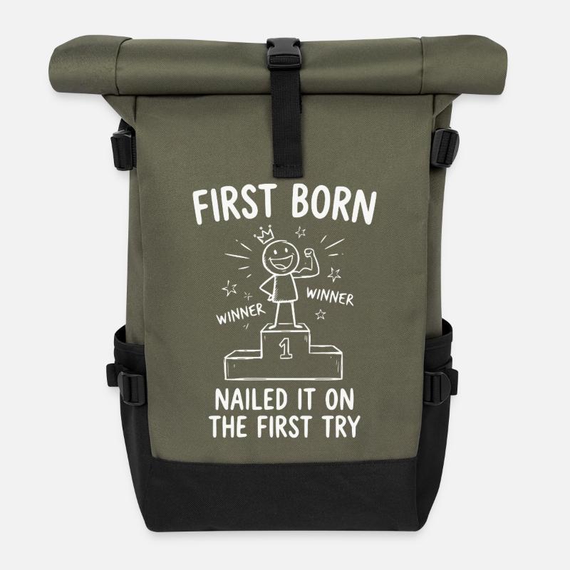  irst Born Nailed It On First Try Funny Sibling - Rolltop Rucksack - Olive/Schwarz