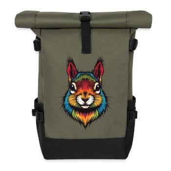 Buntes Eichhörnchen tierische Farbexplosion - Rolltop Rucksack - Olive/Schwarz - Vorne