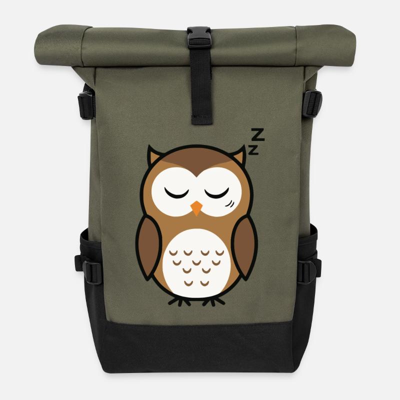 Style minimaliste de chouette endormie mignonne - Sac à dos roll top - olive/noir