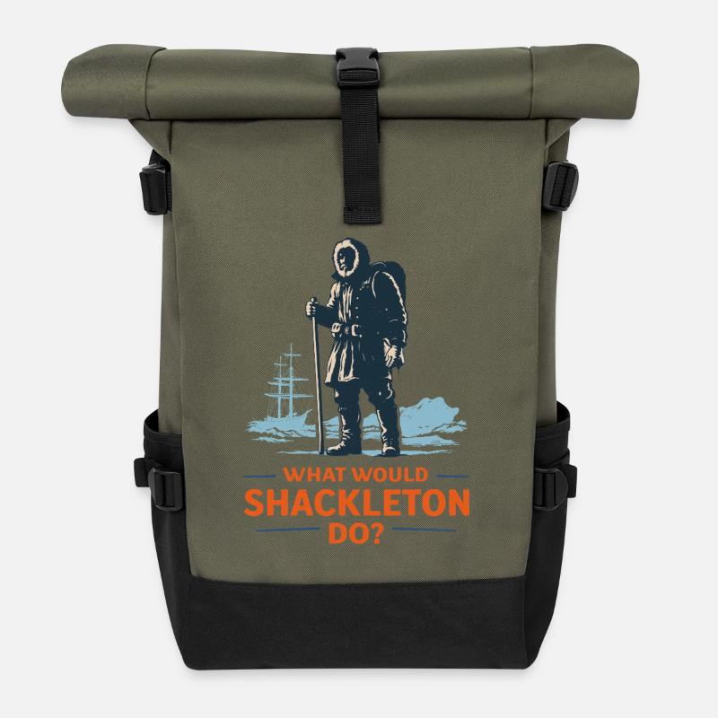 Was würde Shackleton tun? - Rolltop Rucksack - Olive/Schwarz