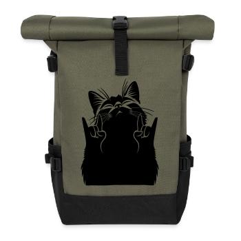 Chat Métallique – Silhouette du signe de main de la pierre - Sac à dos roll top - olive/noir - Devant