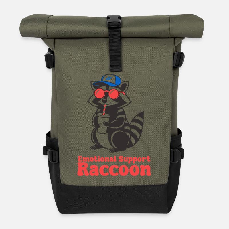 Raton laveur de soutien émotionnel - Sac à dos roll top - olive/noir