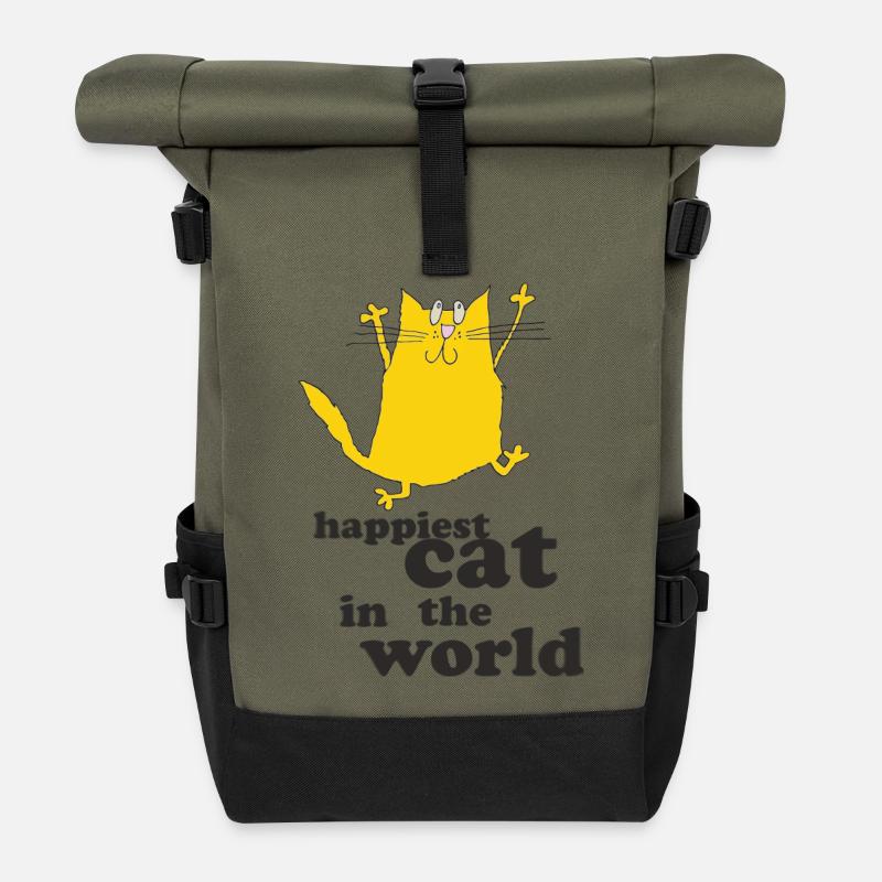 Happiest cat in the world - Roll Top Backpack - olive/black