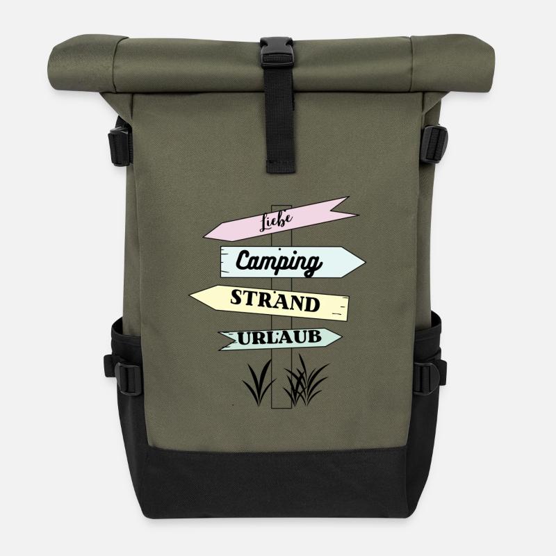 Camping Strand Urlaub Liebe - Rolltop Rucksack - Olive/Schwarz