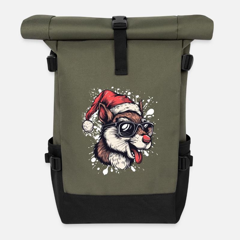 Eichhörnchen Weihnachten Lustig - Rolltop Rucksack - Olive/Schwarz
