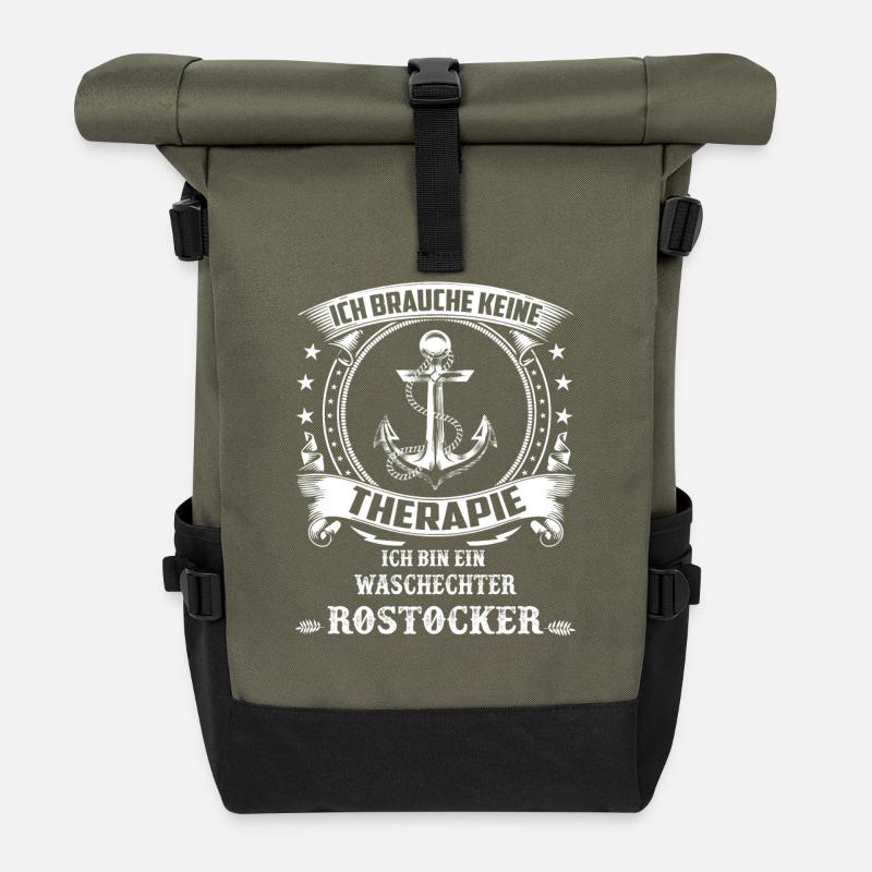 keine Therapie ich bin ein waschechter Rostocker - Rolltop Rucksack - Olive/Schwarz
