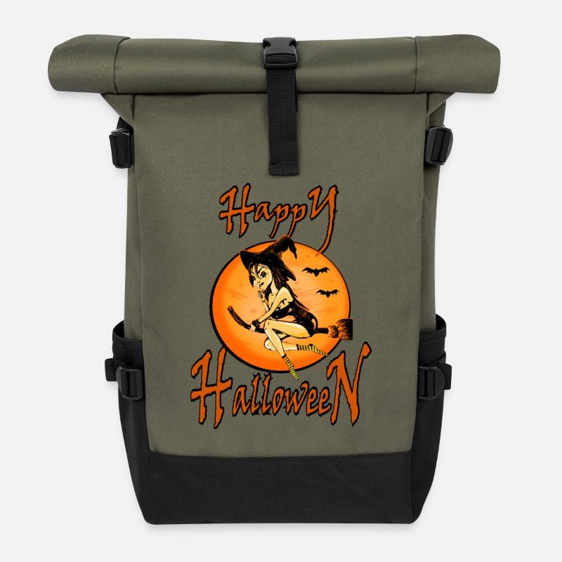 Halloween-Hexe - Rolltop Rucksack - Olive/Schwarz