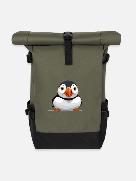 Papageientaucher Peeking Niedliche Entzückende Lustige Tier Karikatur - Rolltop Rucksack - Olive/Schwarz