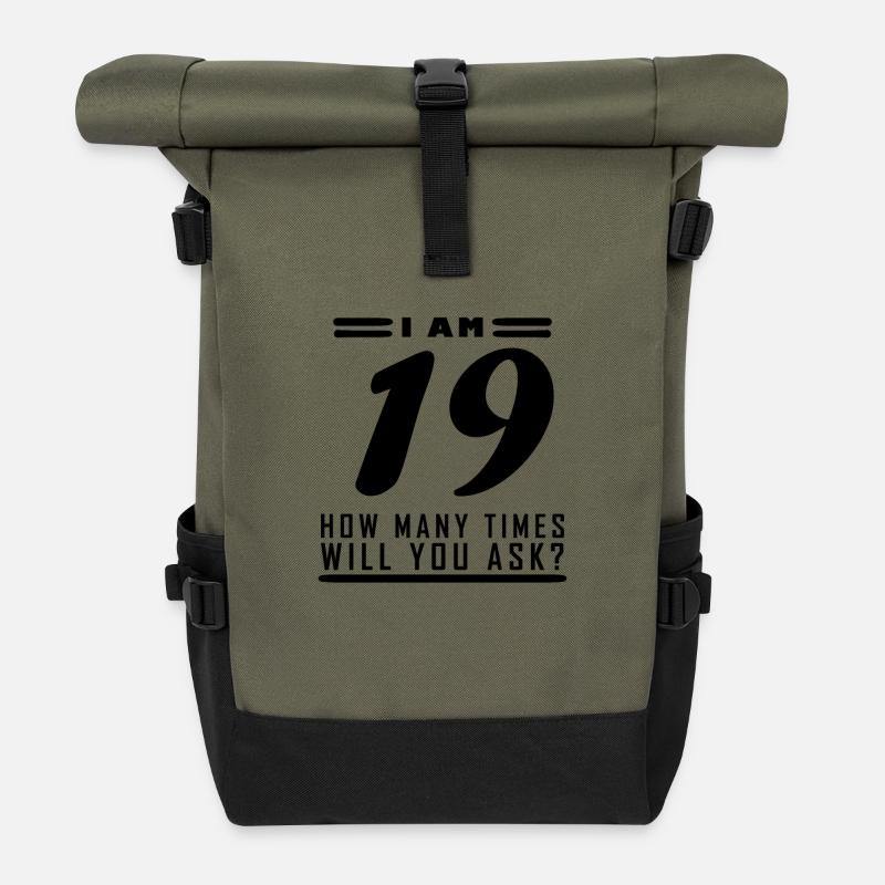 Ich bin 19 – 19. Geburtstag Geschenk - Rolltop Rucksack - Olive/Schwarz