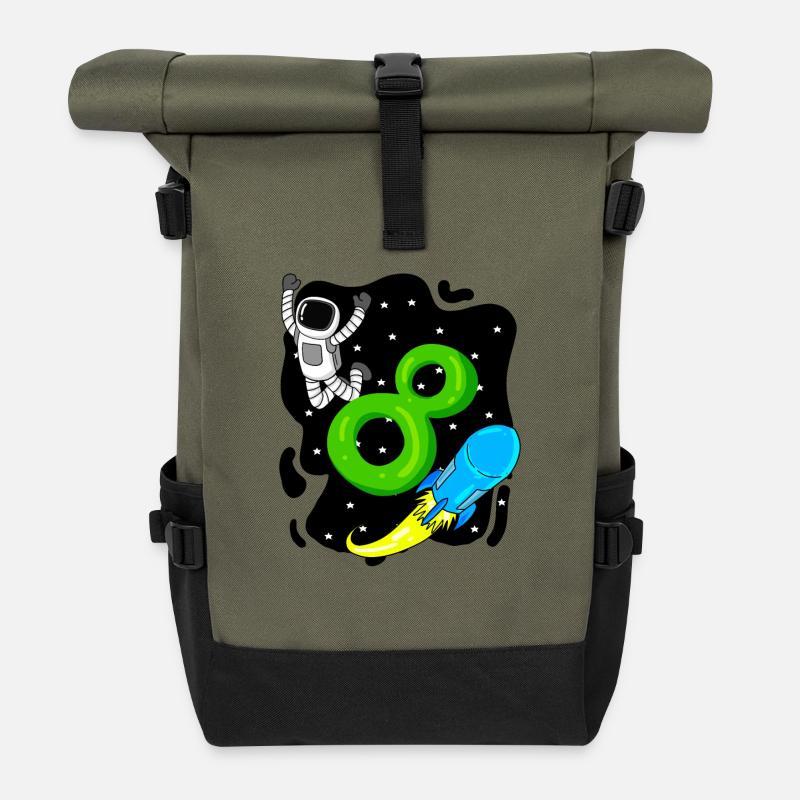 8. Geburtstag - 8 Jahre alt Junge Astronaut - Rolltop Rucksack - Olive/Schwarz