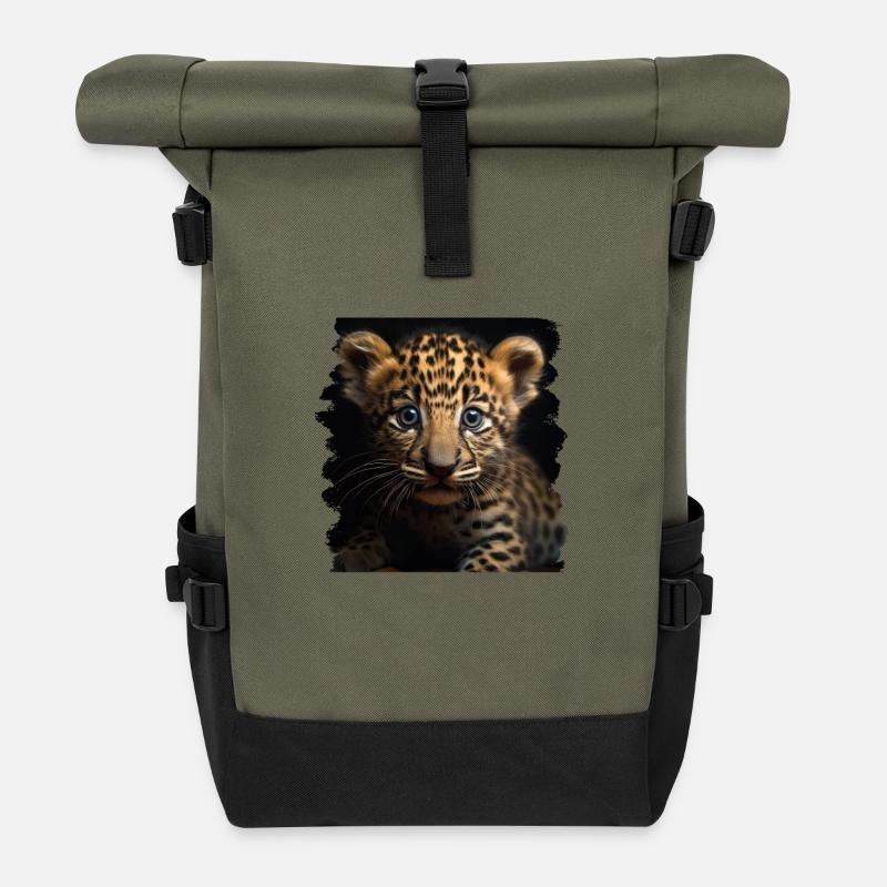 Leoparden Leoparde realistic Leopard - Rolltop Rucksack - Olive/Schwarz