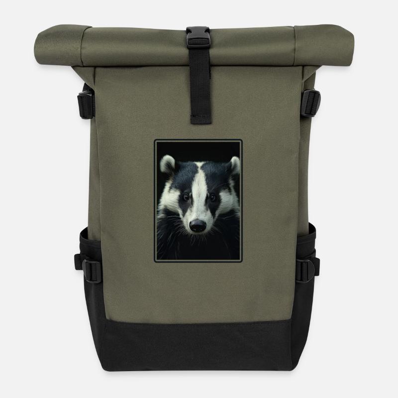 Badger Dachse Dachs - Rolltop Rucksack - Olive/Schwarz
