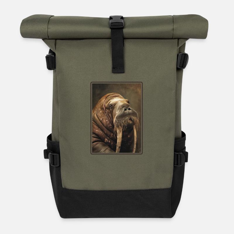 Walrus Walrosse Walross - Rolltop Rucksack - Olive/Schwarz