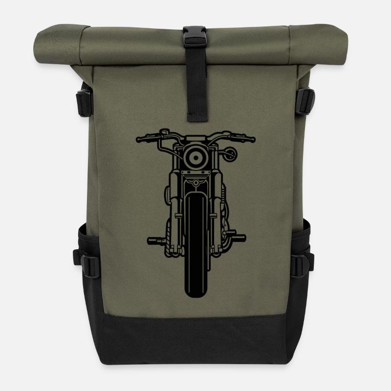 Motorrad / Motorcycle 03_schwarz - Rolltop Rucksack - Olive/Schwarz