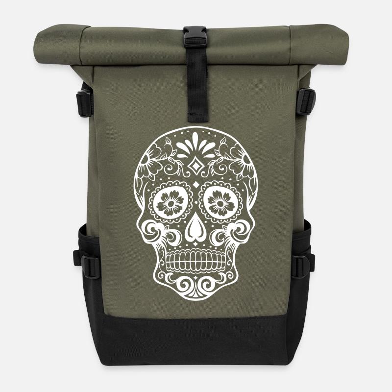 Tête de mort - Sac à dos roll top - olive/noir