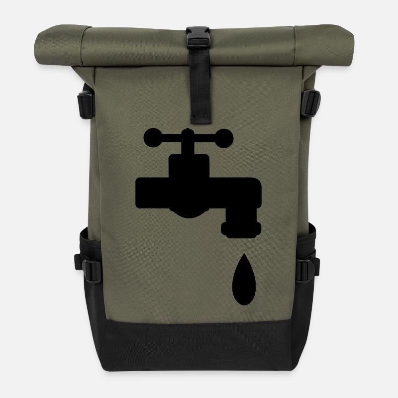 Wasserhahn Wasser Geschenk - Rolltop Rucksack - Olive/Schwarz