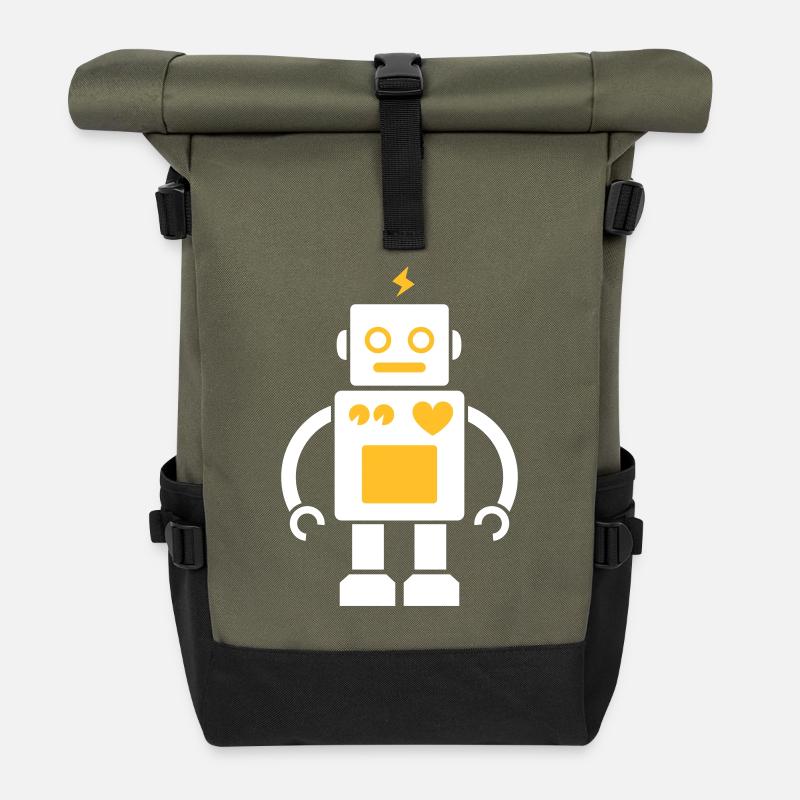 Robot #2_2c - Roll Top Backpack - olive/black