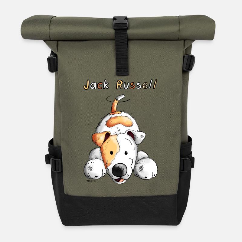 Verspielter Jack Russell - Rolltop Rucksack - Olive/Schwarz