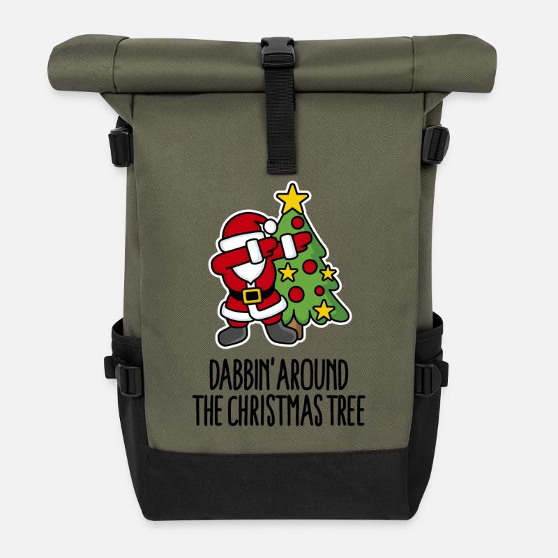Dabbin' around the Christmas tree - Text - Rolltop Rucksack - Olive/Schwarz