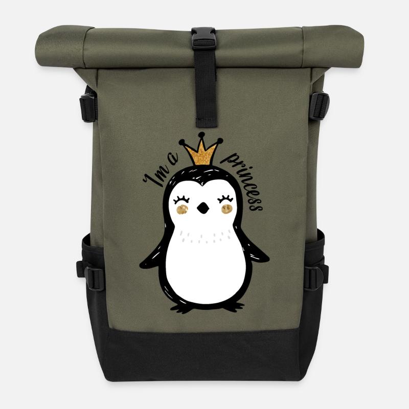 Niedliches Pinguin-Königin Design - Rolltop Rucksack - Olive/Schwarz