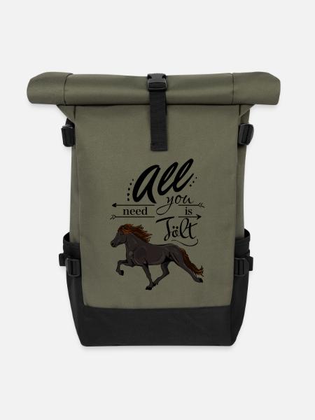 Leuchtrappe Isländer: All you need is Tölt - Rolltop Rucksack - Olive/Schwarz