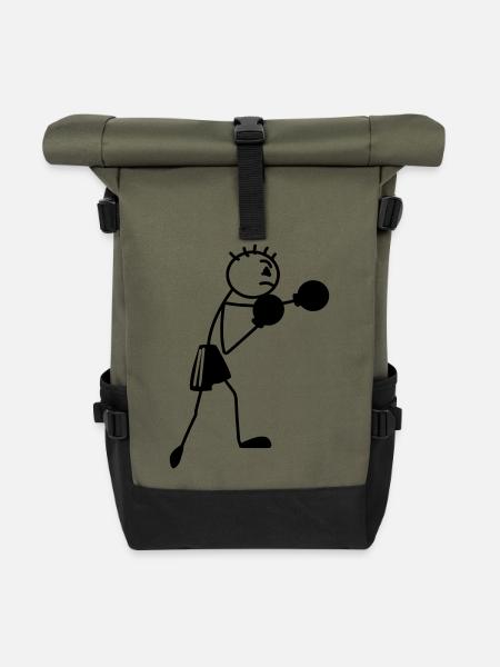 Boxfigur Strichmännchen - Rolltop Rucksack - Olive/Schwarz