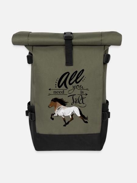 Braun Farbwechsler Isländer: All you need is Tölt - Rolltop Rucksack - Olive/Schwarz