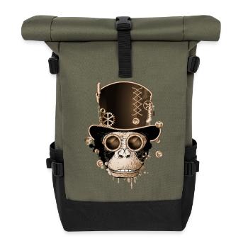 Singe steampunk avec un look de chapeau cylindre antique - Sac à dos roll top - olive/noir - Devant