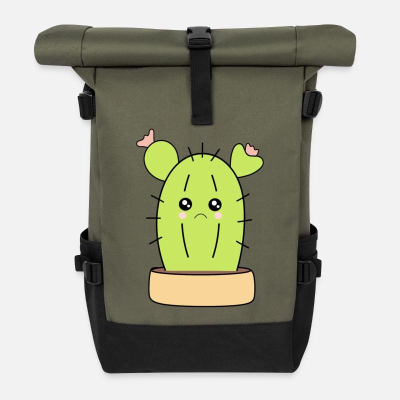 Kawaii Kaktus - Rolltop Rucksack - Olive/Schwarz