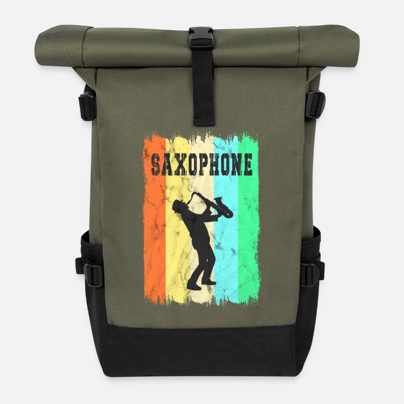 Saxophone Design - Rolltop Rucksack - Olive/Schwarz