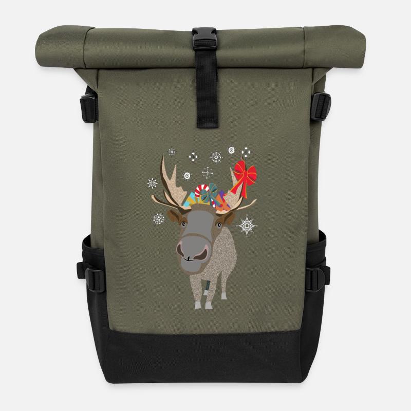 Winterrentier mit Geschenken - Rolltop Rucksack - Olive/Schwarz