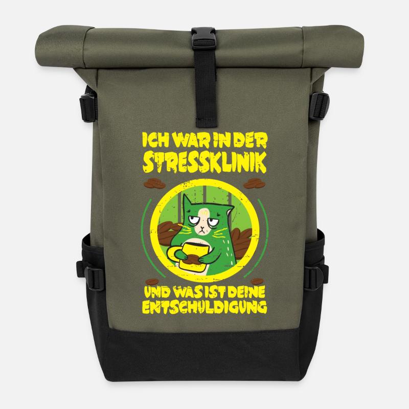 Kaffee Stress Klinik - Rolltop Rucksack - Olive/Schwarz