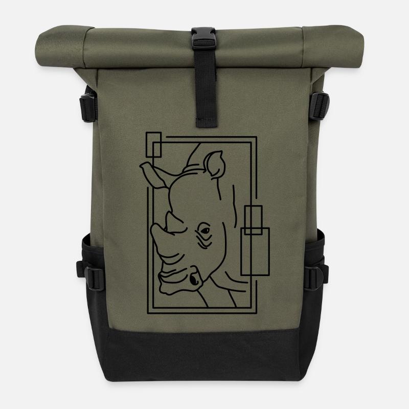 Rhinoceros in geometric design - Roll Top Backpack - olive/black