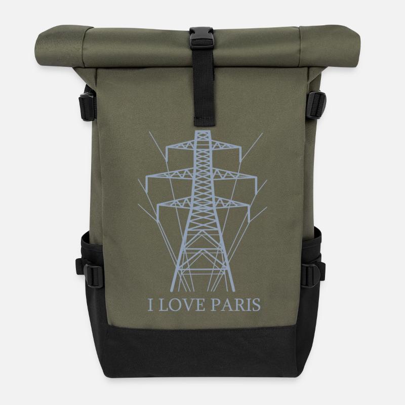 Ironic I love Paris Eiffel Tower as a power pole - Roll Top Backpack - olive/black