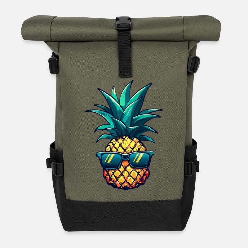 Cool pineapple eye-catcher: tropical fruit with style - Roll Top Backpack - olive/black