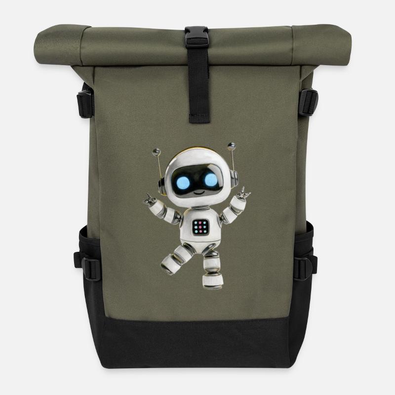 Roboter Party - Rolltop Rucksack - Olive/Schwarz