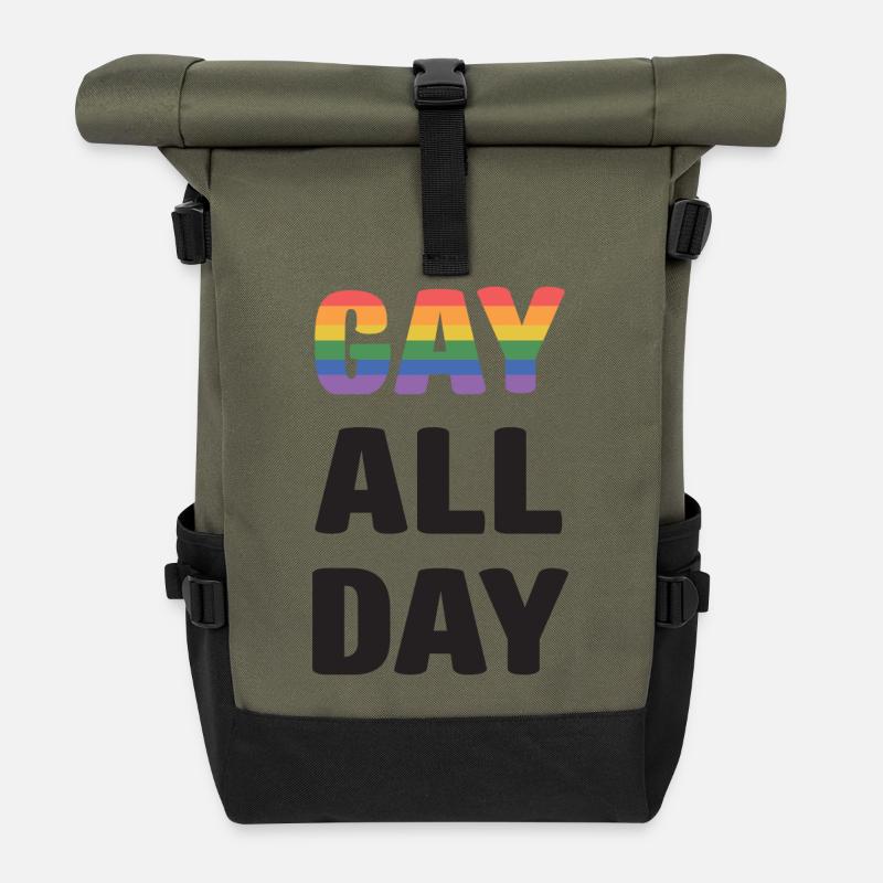 LGBT Pride Month - Schwul den ganzen Tag - Rolltop Rucksack - Olive/Schwarz